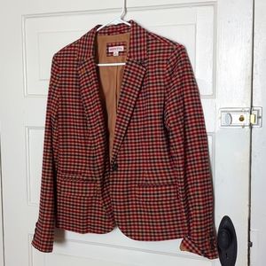 Merona blazer in burgundy, navy, and tan check